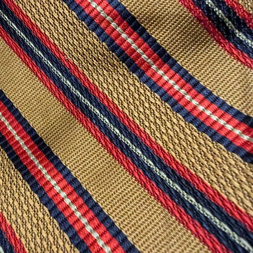 Vintage Lanvin 100% Silk Striped Pattern Tie in Mustard Red Navy White Colorful